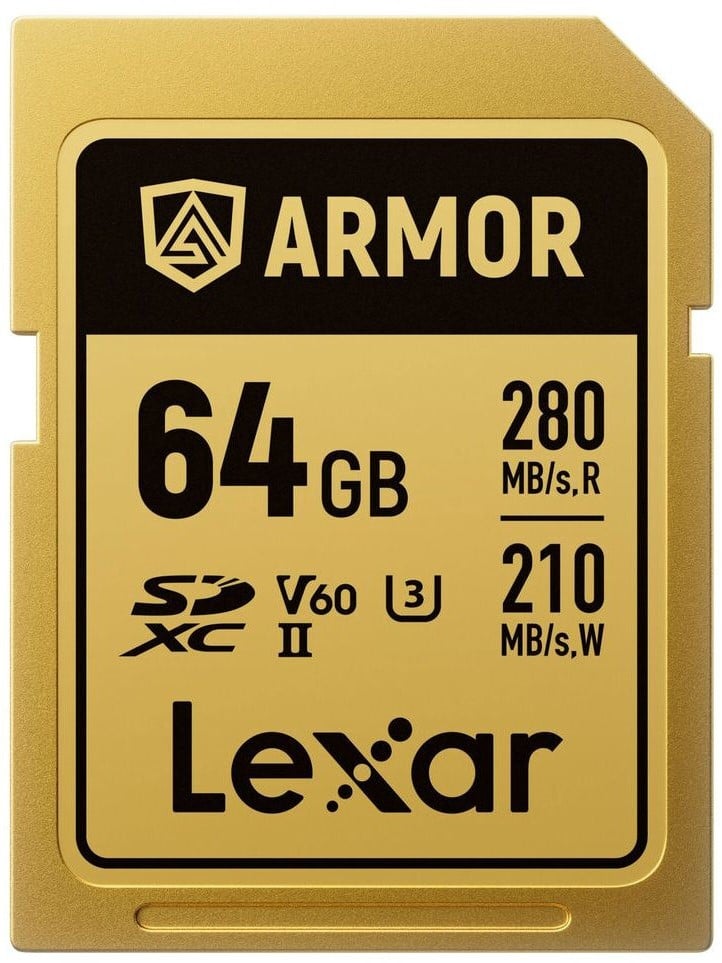 Lexar SDXC Pro Gold Series ARMOR UHS-II 64GB V60 IP68 Stainless Steel R280/W210MB/s