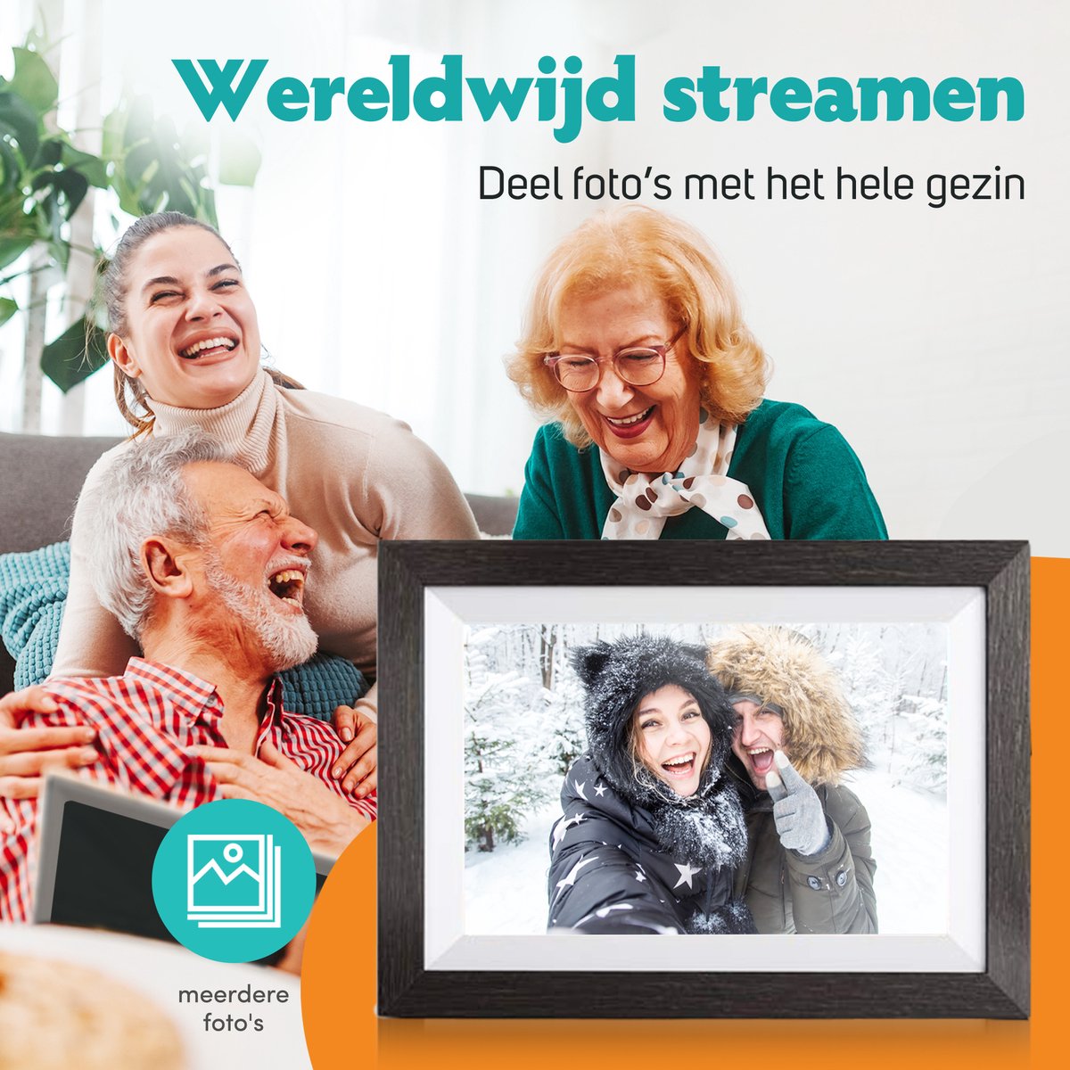 Digitale fotolijst WF-105T-BL Zwart Hout Frameo WiFi