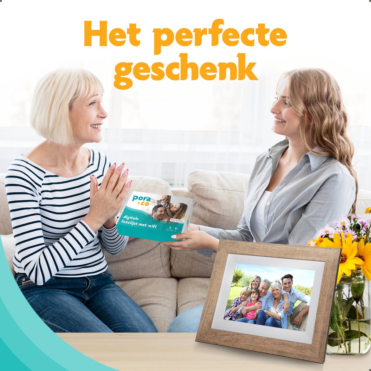 Pora Digitale fotolijst WF-805T-LB Licht Bruin Hout Frameo WiFi Pora Digitale fotolijst WF-805T-LB Licht Bruin Hout Frameo WiFi