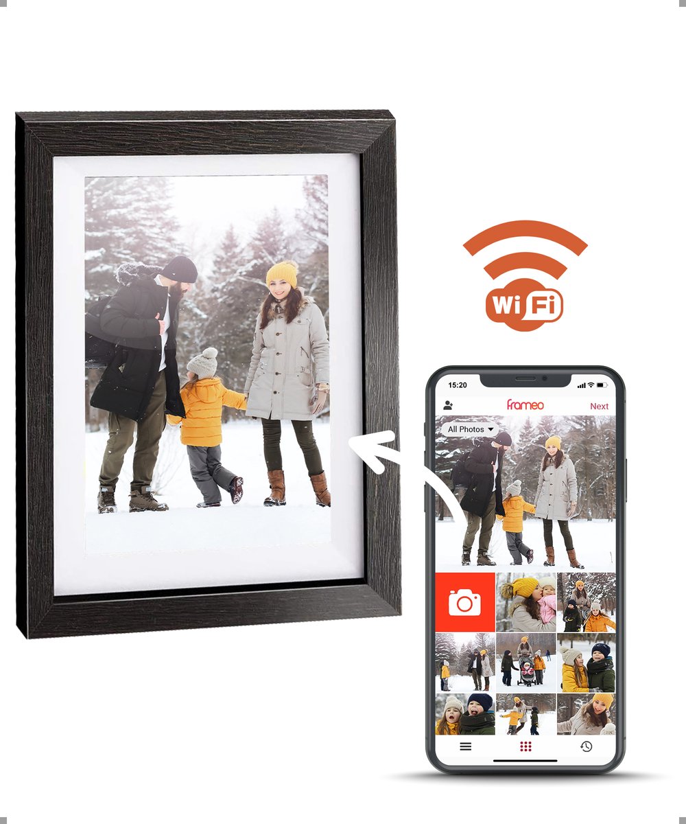 Digitale fotolijst WF-105T-BL Zwart Hout Frameo WiFi