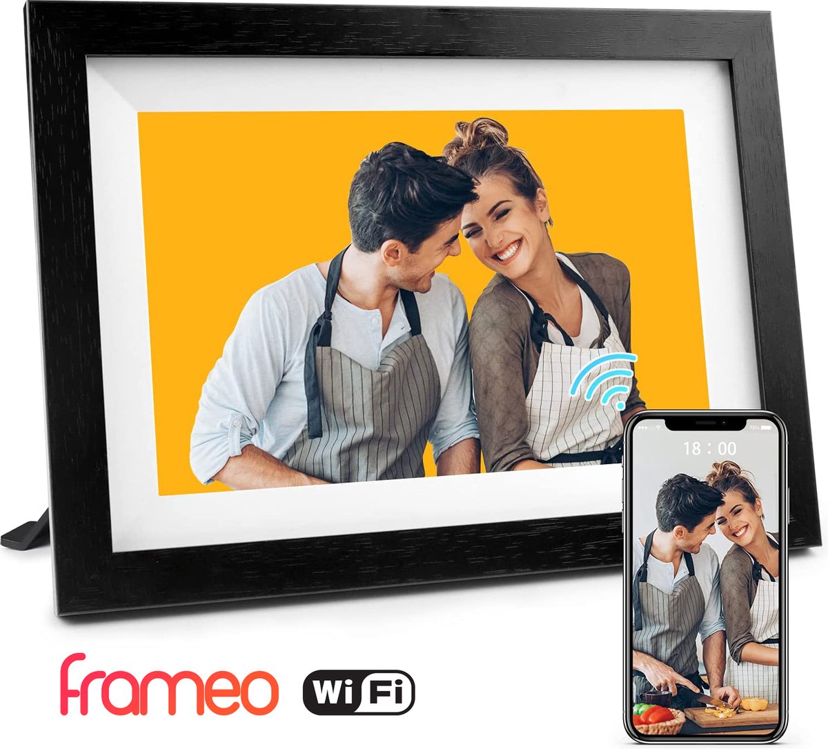 Digitale fotolijst WF-105T-BL Zwart Hout Frameo WiFi