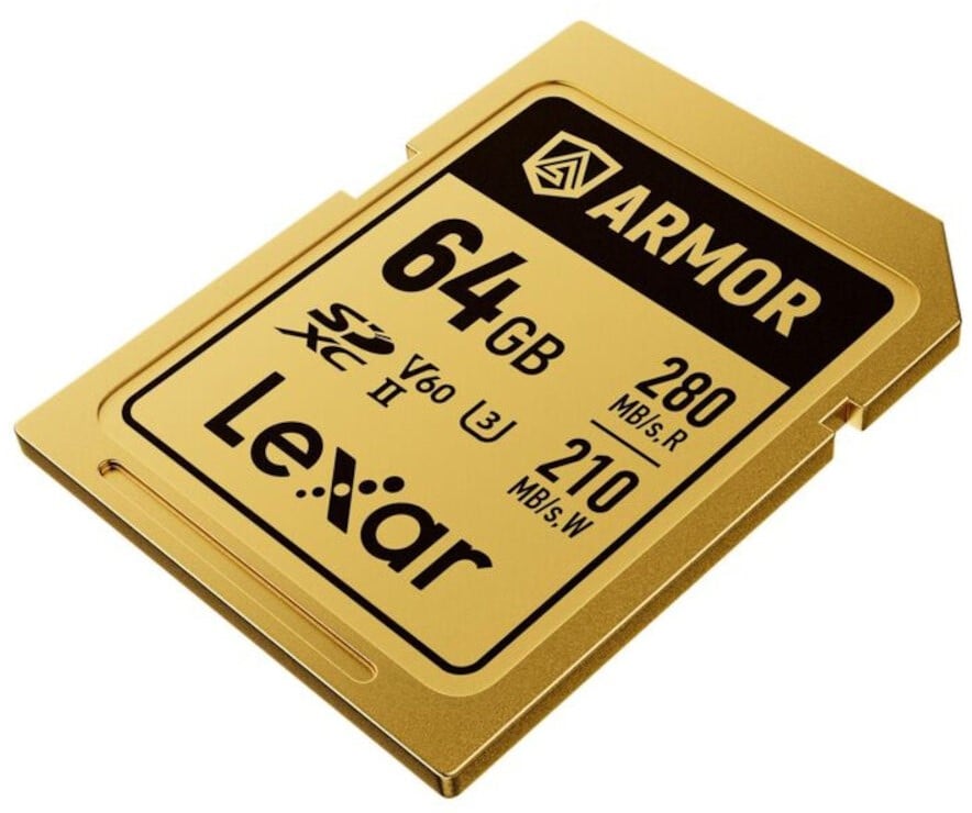 Lexar SDXC Pro Gold Series ARMOR UHS-II 64GB V60 IP68 Stainless Steel R280/W210MB/s